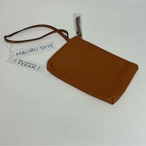 MALIBU SKYE Vegan Leather Wristlet Purse Brown Peta Approved Boho Festival NEW